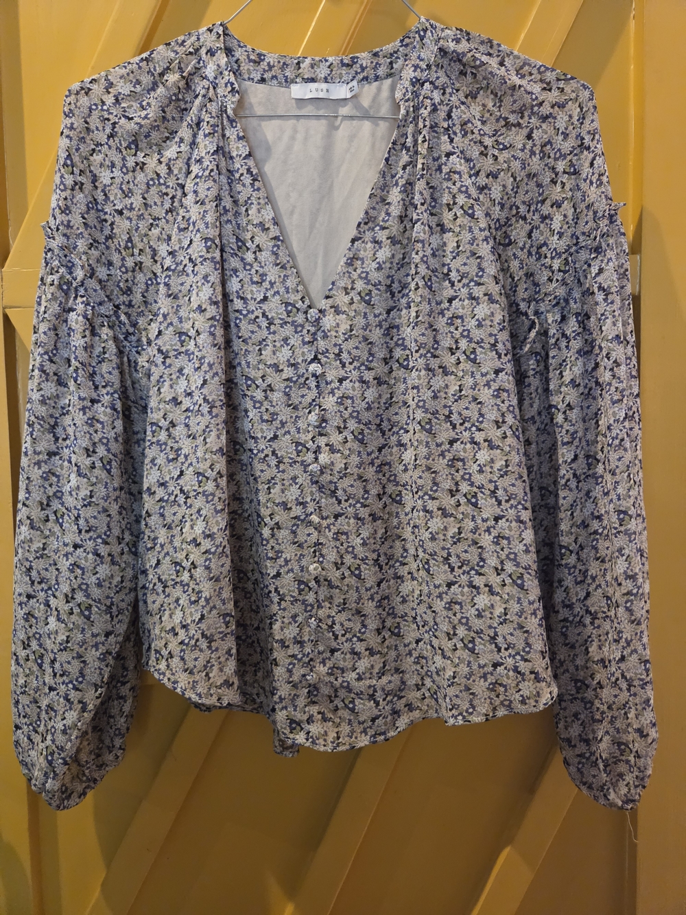 Lush Light Blue Floral V-Neck Long Sleeve Top